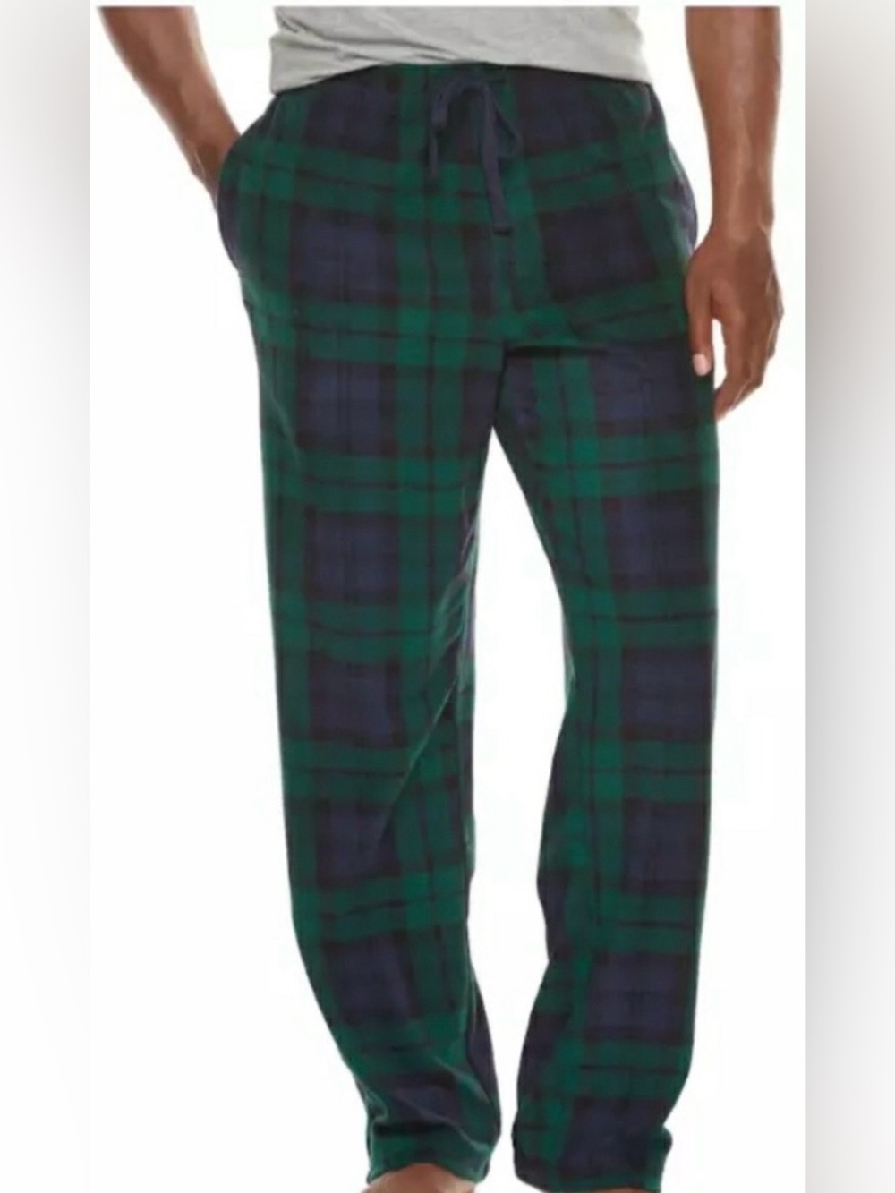 MEN’S CROFT & BARROW PLAID FLEECE PANTS LOUNGE PAJAMA SIZE L NAVY GREEN GRAY BLK - Picture 8 of 9